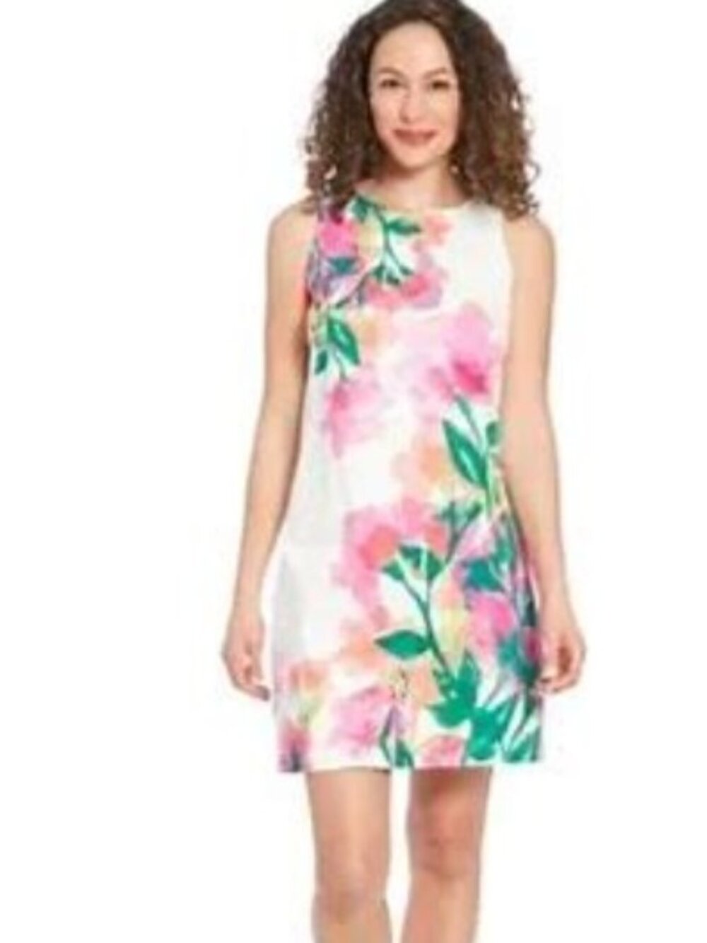 NWT LONDON TIMES Sleeveless Floral Watercolor Cotton Dress Size 14 Retails $74.